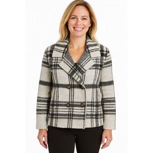Rachel Zoe Sweater Cardigan Top Plaid Black White Plaid Blazer Size L